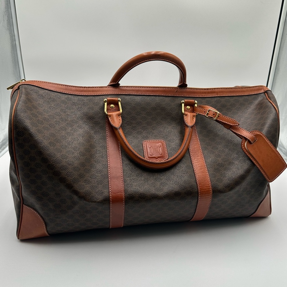 CELINE Luxury Brown Leather Boston Travel Bag